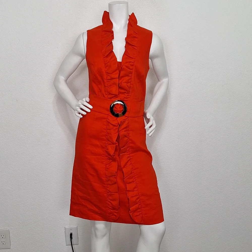 Milly Red Danielle Classy Designer Capsule Ruffle Timeless Knee Length Dress *8